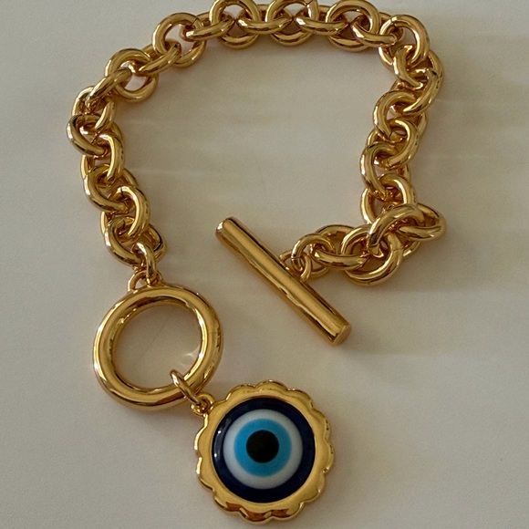 Lele Sadoughi Gold Chain Bracelet with Blue Evil Eye Charm - Picture 3 of 7